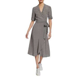 Ganni Black Gingham Midi Wrap Dress 38 IT/6 US Scandi Clean Girl Minimalist